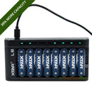 XTAR Rechargeable Lithium 2700mAh AA Batteries-8 Pack with Charger