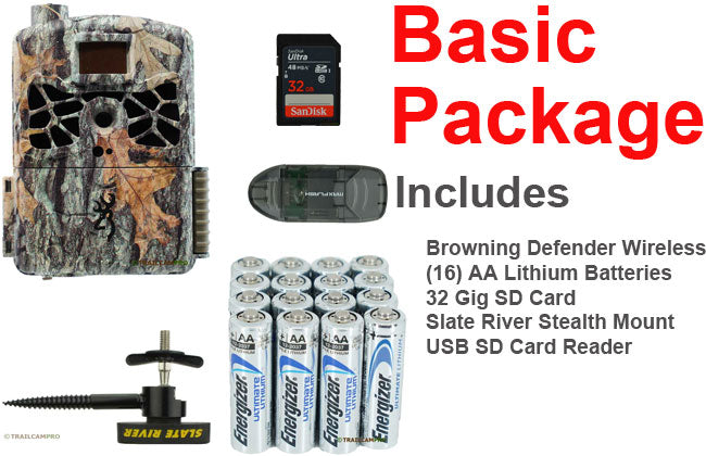 basic package for browning wireless defender includes battery tree mount and 32gb SD card 