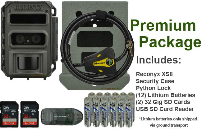 reconyx xs8 premium package includes reconyx xs8 security case python lock two 32 gig sd cards usb reader and lithium batteries width="650" height="420"